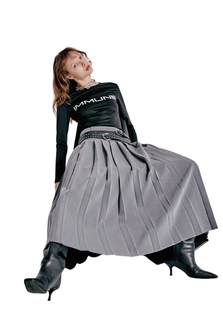 Pleated Long Skirt GRAY